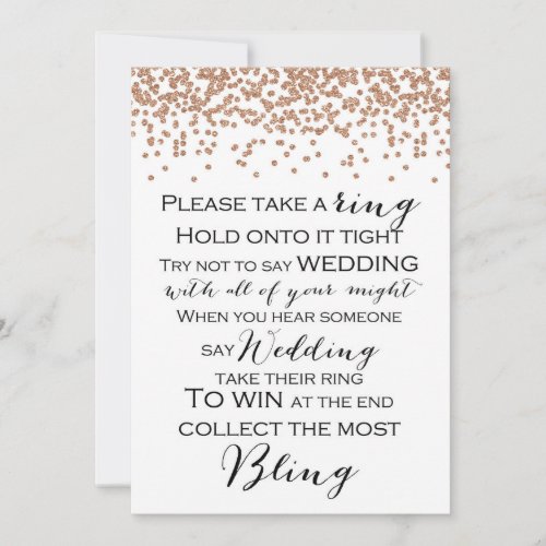 Dont Say Wedding Rose Gold Bridal Shower Game 5x7 Invitation