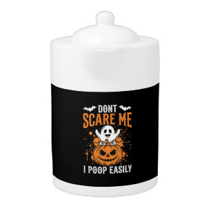 Don't Scare Me Halloween Ghost Pumpkin Design Teapot
