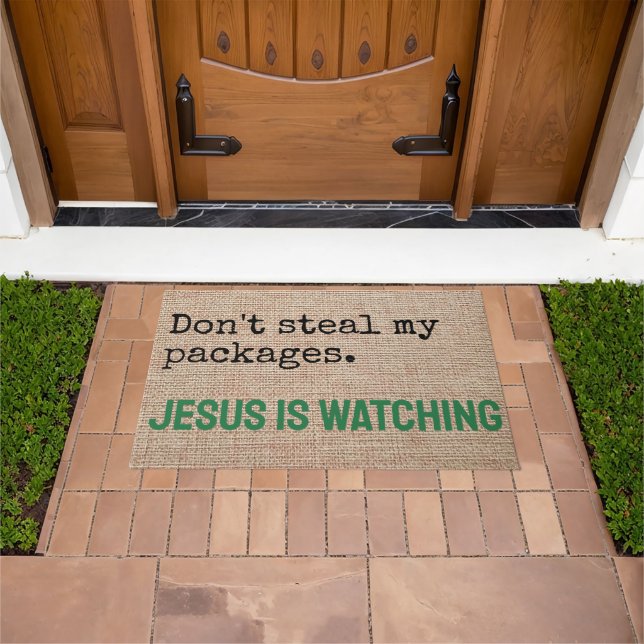 Don't Steal My Packages Jesus is Watching Doormat (Outdoor)