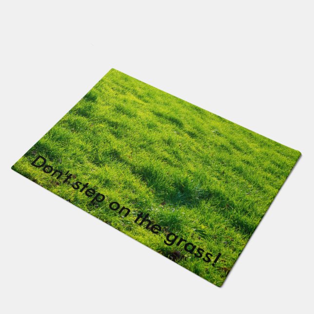 "Don't step on the grass!" Fun Grass Print Doormat (Angled)