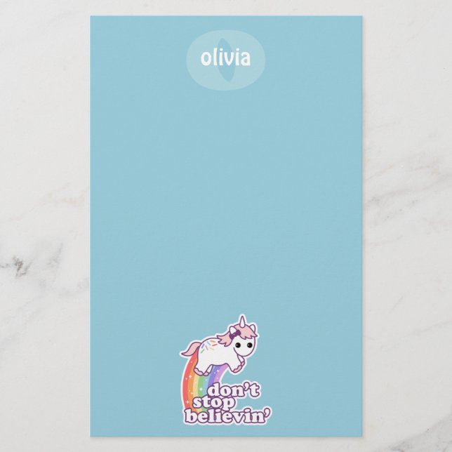 Don't Stop Believin' in Unicorns Stationery (Front)