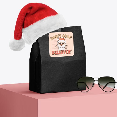 Dont Stop Believin Retro Santa Claus Square Sticker