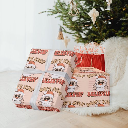 Dont Stop Believin Retro Santa Claus  Wrapping Paper