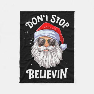 Dont Stop Believin Santa Christmas Boys Kids  Fleece Blanket