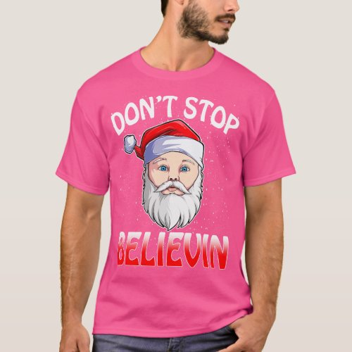 Dont Stop Believin Santa Funny Christmas Boys Kids T_Shirt