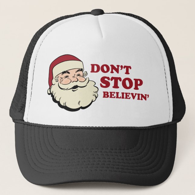 Don't Stop Believin' Santa Trucker Hat (Front)