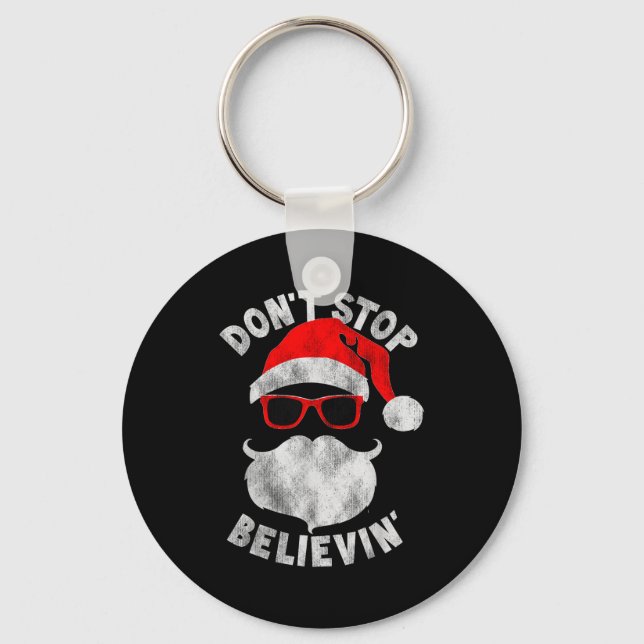 Don't Stop Believing Santa Cool Gles Christmas  Keychain (Front)
