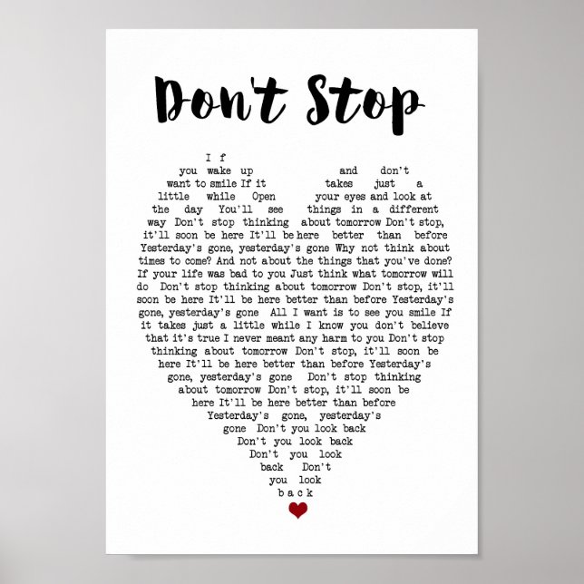 Don't Stop Wall Art Song Lyric Heart Print (Front)