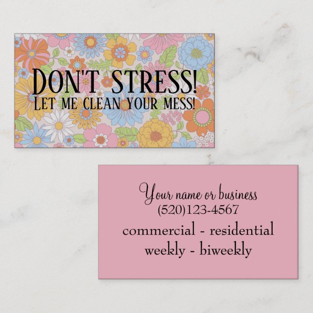 Don't Stress Floral Cleaning Business Card (Front/Back)