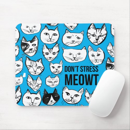 Dont Stress MEOWT Cat Head Pattern Blue Mouse Pad