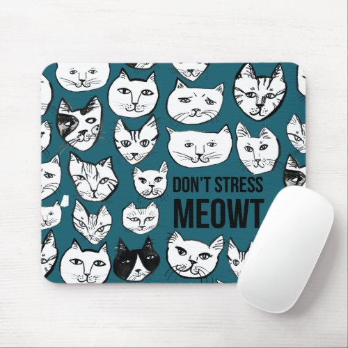 Dont Stress MEOWT Cat Head Pattern Green Mouse Pad