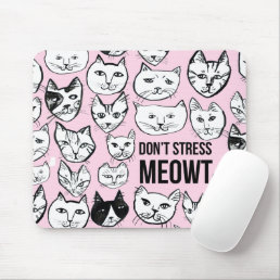 Don&#39;t Stress MEOWT Cat Head Pattern Pink Mouse Pad