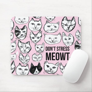 Don't Stress MEOWT Cat Head Pattern Pink Mouse Pad