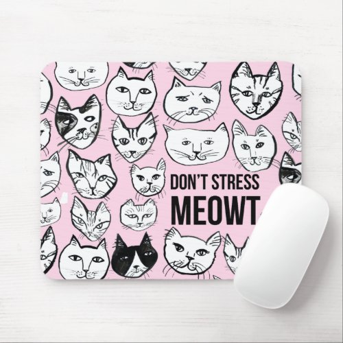 Dont Stress MEOWT Cat Head Pattern Pink Mouse Pad