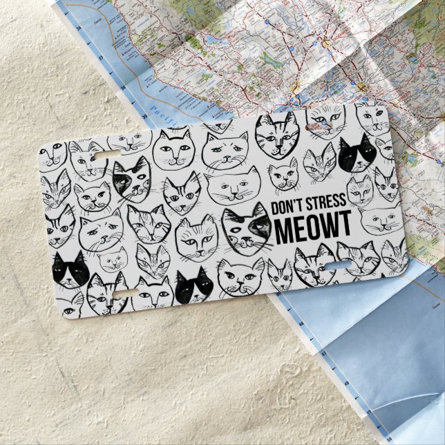 Don't Stress Meowt Funny Cat Lovers License Plate (In Situ)