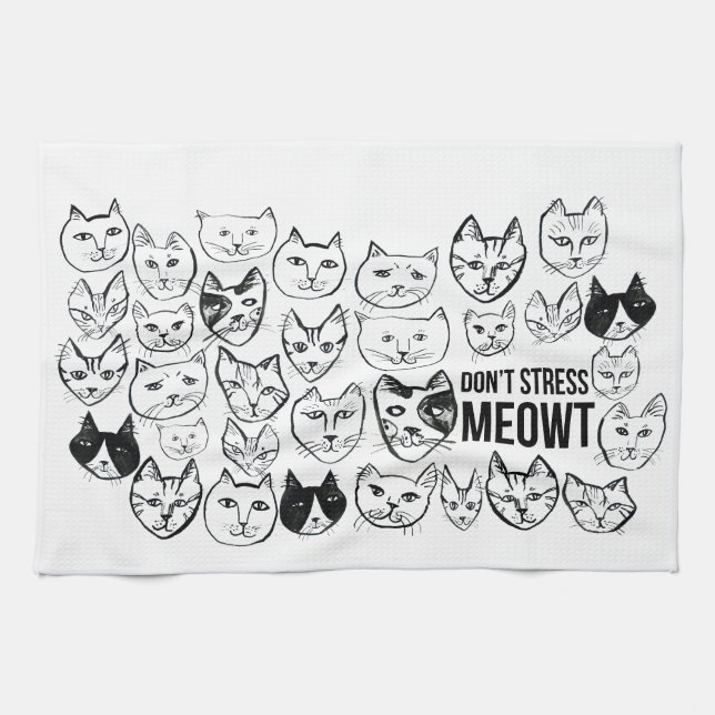 Don't Stress Meowt Funny Cat Pattern Kitchen Towel (Horizontal)