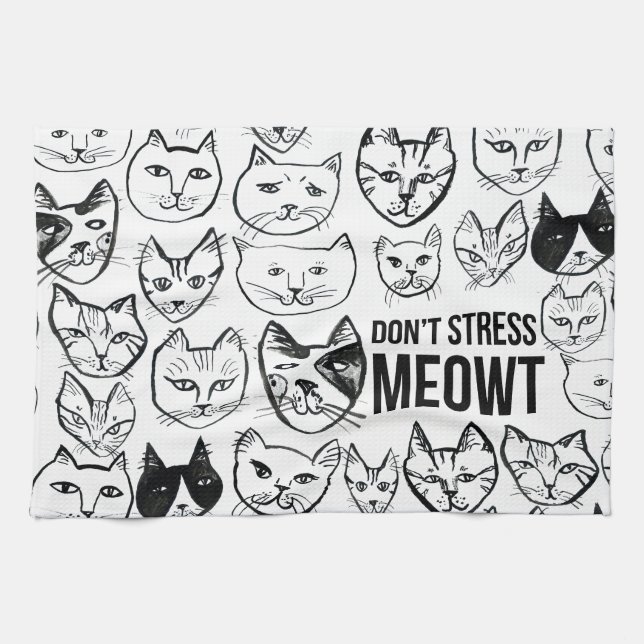 Don't Stress Meowt Funny Cat Pattern Kitchen Towel (Horizontal)
