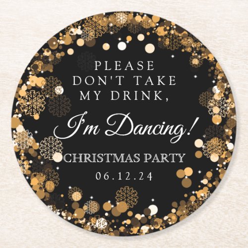 Dont Take My Drink Christmas Party Gold Round Paper Coaster