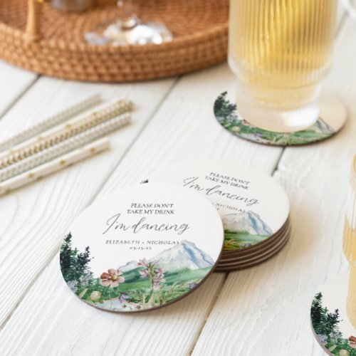 Dont Take My Drink  Mountain Wildflower Wedding Round Paper Coaster