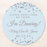Don&#39;t Take My Drink! Silver Confetti Ice Blue Round Paper Coaster at Zazzle