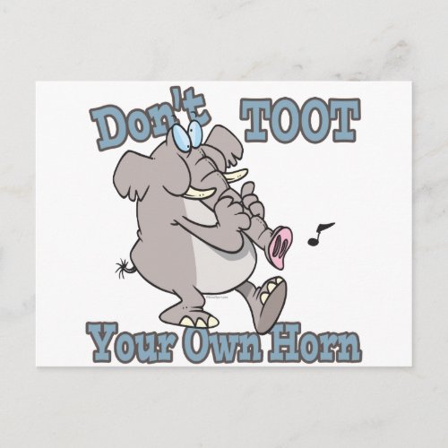 dont toot your own horn elephant cartoon postcard