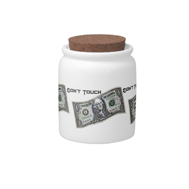 Don't Touch Money Dollar Bill Glitter Look Candy Jar (Front)