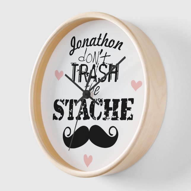 Don't Trash the Stache Mustache Retro Hipster Clock (Angle)