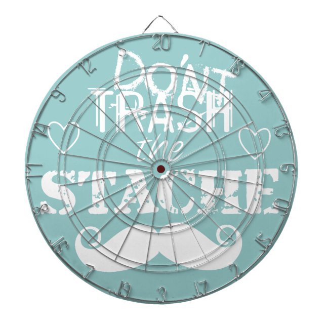Don't Trash the Stache Mustache Retro Hipster Dartboard With Darts (Front)