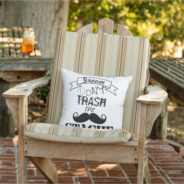 Dont Trash the Stache Mustache Retro Hipster Groom Throw Pillow (Chair)
