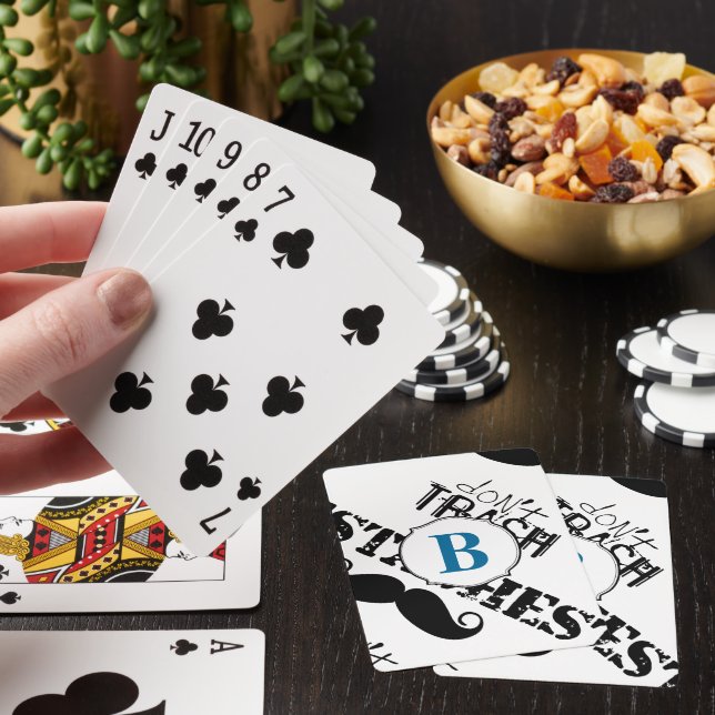 Don't Trash the Stache Mustache Retro Hipster Poker Cards (In Situ)