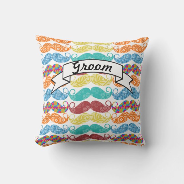 Don't Trash the Stache Mustache Retro Hipster Throw Pillow (Front)
