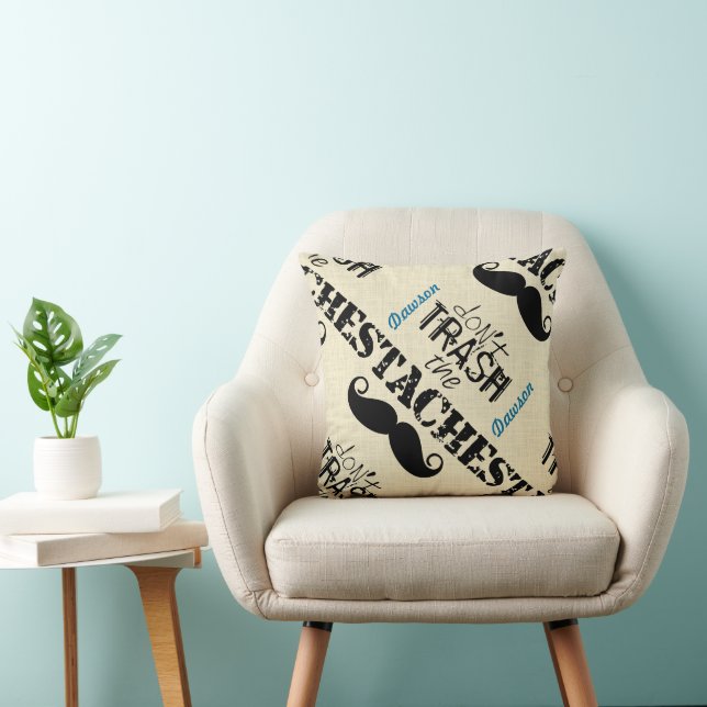 Don't Trash the Stache Mustache Retro Hipster Throw Pillow (Chair)