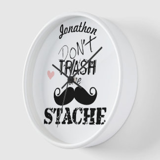 Don't Trash the Stache Mustache Retro Hipster Wall Clock