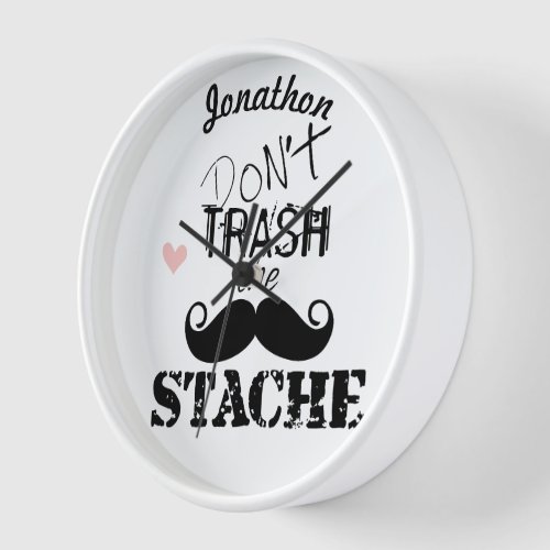 Dont Trash the Stache Mustache Retro Hipster Wall Clock