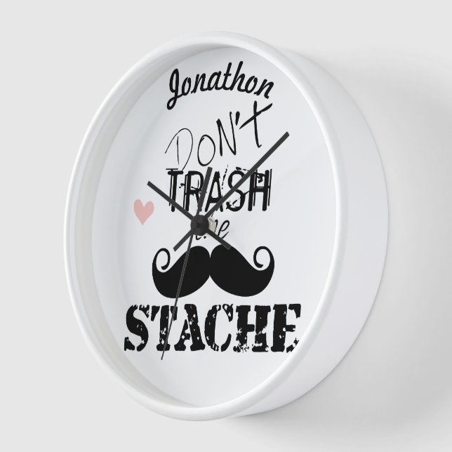 Don't Trash the Stache Mustache Retro Hipster Wall Clock (Angle)