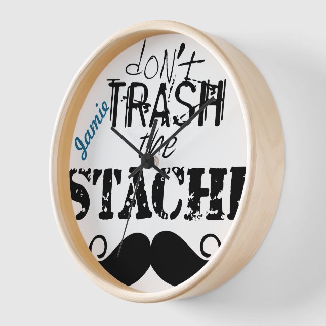 Don't Trash the Stache Mustache Retro Hipster Wall Clock (Angle)