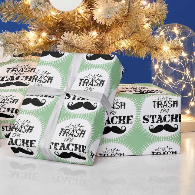 Don't Trash the Stache Mustache Retro Hipster Wrapping Paper (Holidays)