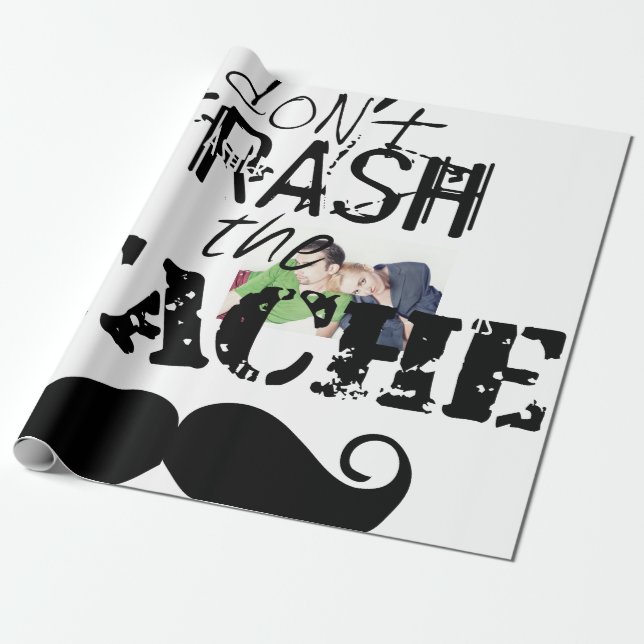 Don't Trash the Stache Mustache Retro Hipster Wrapping Paper (Unrolled)
