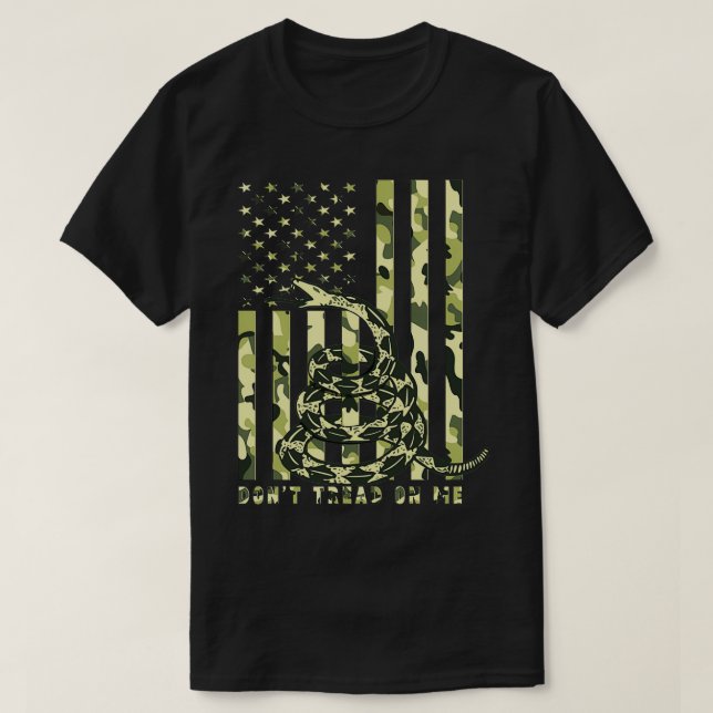 Dont Tread on Me Camo American Flag  T-Shirt (Design Front)