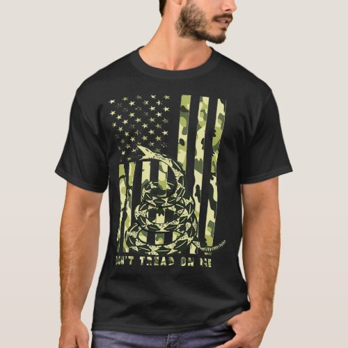 Dont Tread on Me Camo American Flag  T_Shirt