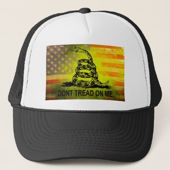 Don't Tread On Me Gadsden Flag American Flag Trucker Hat by Sturgils at Zazzle