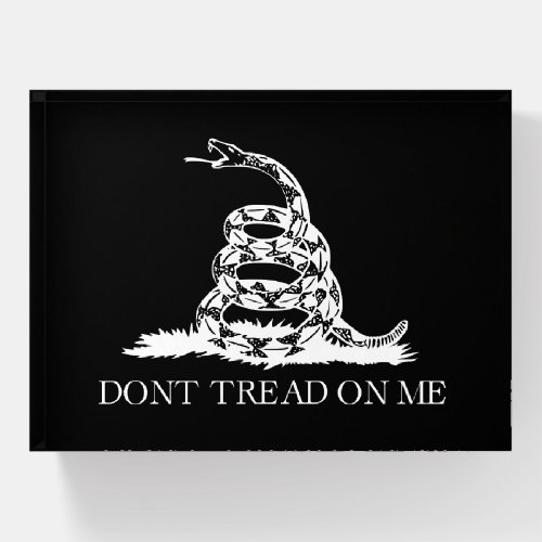 Dont tread on me Gadsden Flag BLACK white Paperweight