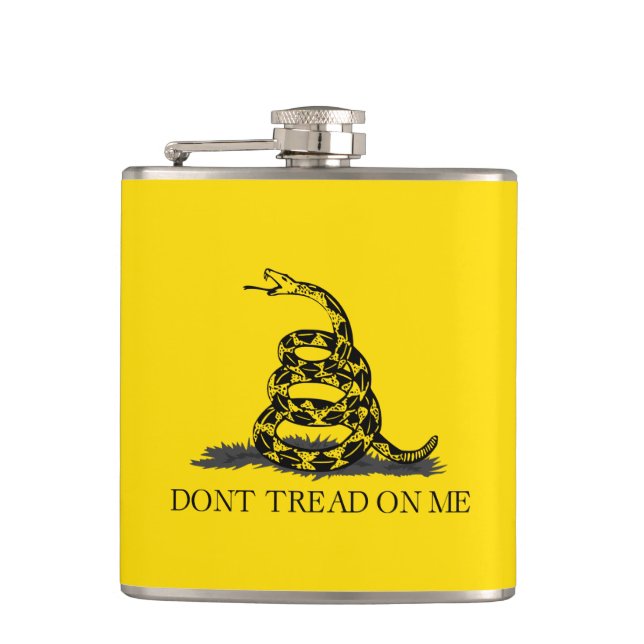 Don't tread on me Gadsden Flag BLACK YELLOW Flask (Front)