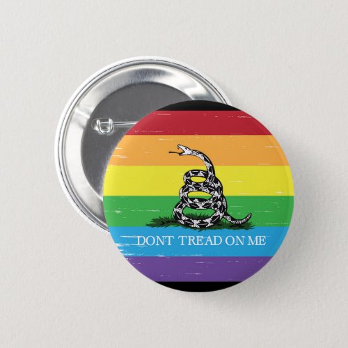 Dont tread on me Gadsden flag LGBT Rainbow grunge Button