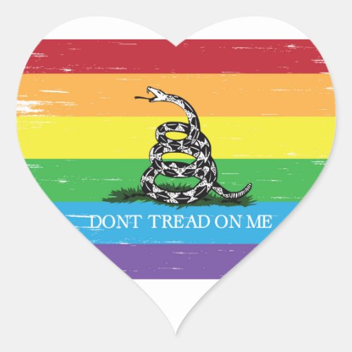 Dont tread on me Gadsden flag LGBT Rainbow grunge Heart Sticker