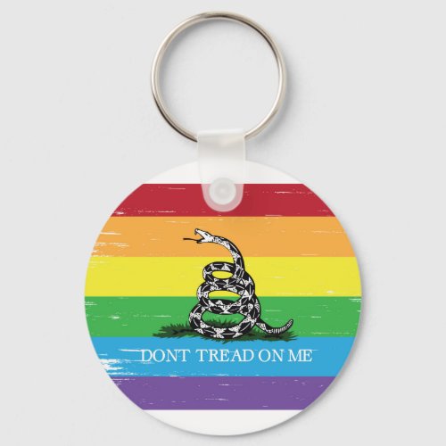 Dont tread on me Gadsden flag LGBT Rainbow grunge Keychain