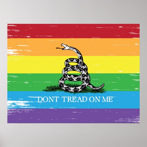 Dont tread on me Gadsden flag LGBT Rainbow grunge Poster