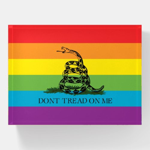 Dont tread on me Gadsden flag LGBT Rainbow Paperweight