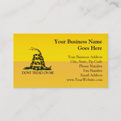 Customizable Don't Tread on Me, Yellow Gadsden Flag Ensign Business Card Template