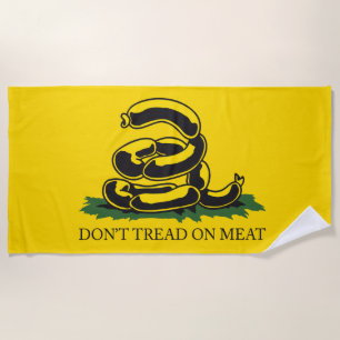 Don't tread on meat funny Gadsden flag parody meme Beach Towel